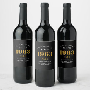 60th Birthday Name Black Gold Elegant Chic Wine Label