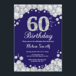 60th Birthday Navy Blue and Silver Diamond Invitation<br><div class="desc">60th Birthday Invitation. Navy Blue and Silver Rhinestone Diamond. Elegant Birthday Bash invite. Adult Birthday. Women Birthday. Men Birthday. For further customisation,  please click the "Customise it" button and use our design tool to modify this template.</div>
