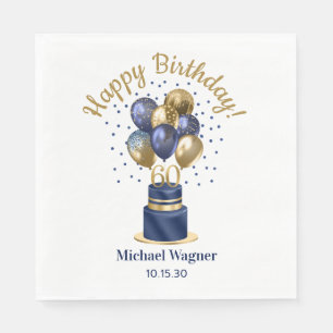 60th Birthday Navy Blue Balloon Cake Napkin