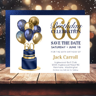 60th Birthday Navy Blue Balloon Cake Save The Date