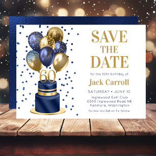 60th Birthday Navy Blue Balloon Cake Save The Date