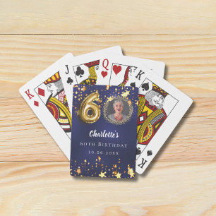 60th birthday navy blue gold stars photo playing cards