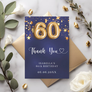 60th birthday navy blue gold stars thank you card
