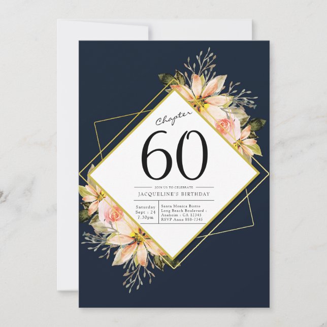 60th Birthday Navy Blue Invitation (Front)