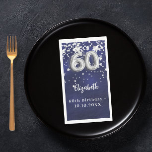 60th Birthday navy blue silver stars Napkin