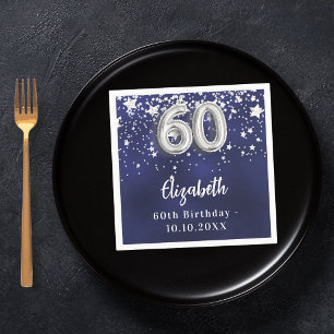 60th birthday navy blue silver stars napkin