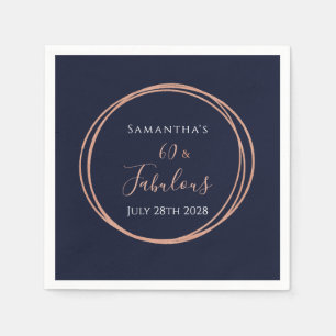 60th Birthday Navy Rose Gold Party Napkin