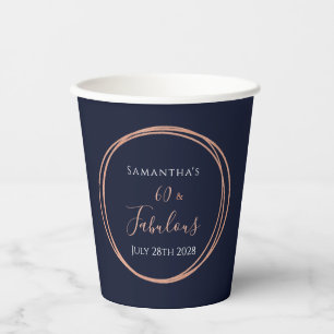 60th Birthday Navy Rose Gold Party Paper Cups