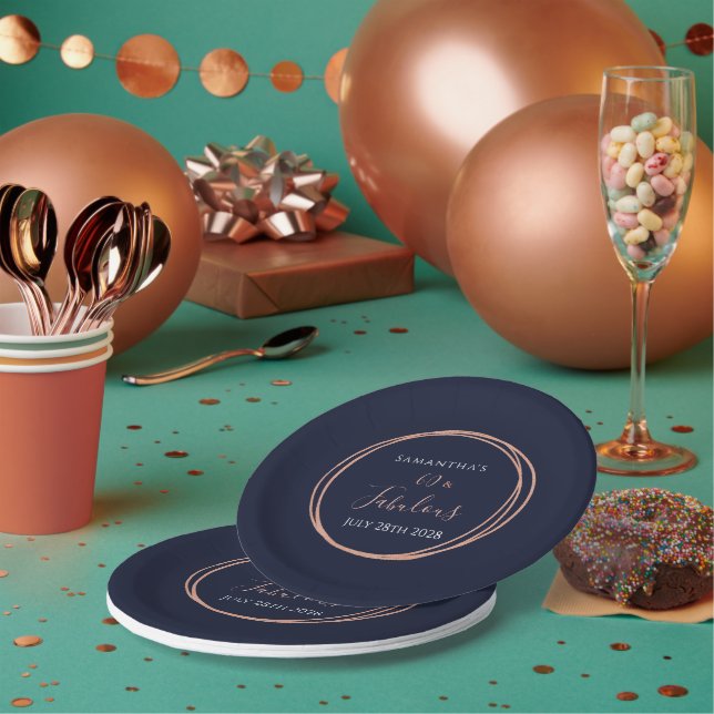 60th Birthday Navy Rose Gold Party Paper Plate (Multi)