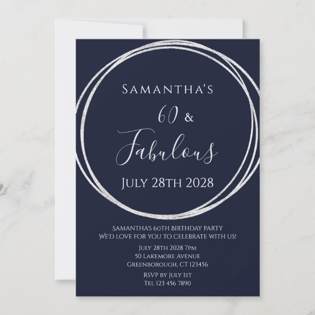 60th Birthday Navy Silver Birthday Invitation (Front)