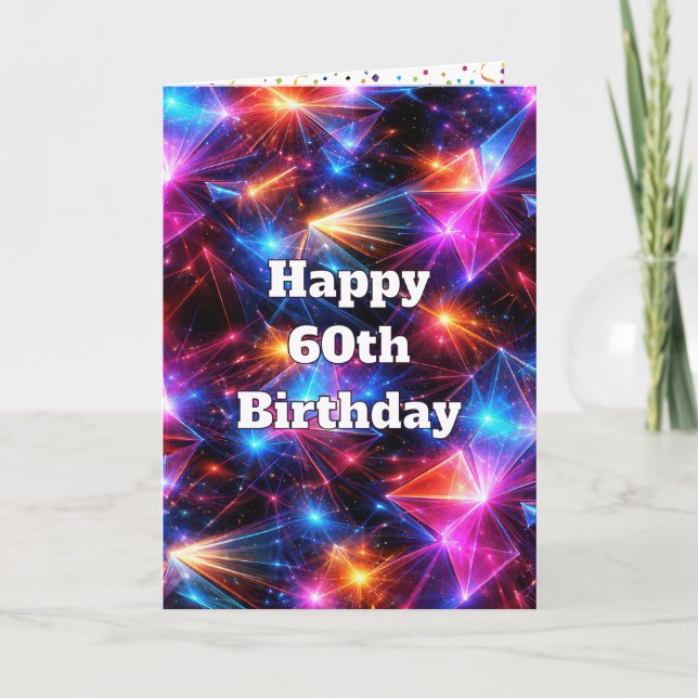 60th Birthday Neon Polygon Abstract  Card (Front)