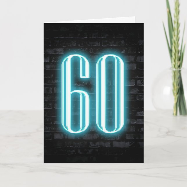 60th Birthday Neon Sign on Brick Card (Front)