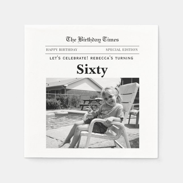 60th Birthday Newspaper Paper Napkins (Front)