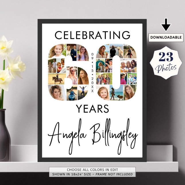 60th Birthday Number 60 23 Photo Collage Poster (Creator Uploaded)