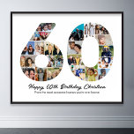 60th Birthday Number 60 Photo Collage Anniversary Poster<br><div class="desc">Mark sixty years of wonderful memories and adventures with this captivating 60th Birthday Number Photo Collage. This customisable template is the perfect blend of creativity and sentiment, allowing you to create a truly memorable gift for your loved one's special day. Capture the essence of ten incredible years in a single...</div>