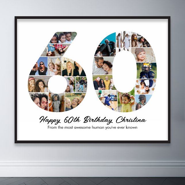 60th Birthday Number 60 Photo Collage Anniversary Poster (60th birthday number 60 photo collage)