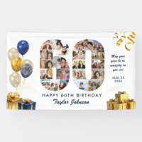 60th Birthday Number 60 Photo Collage White Gold