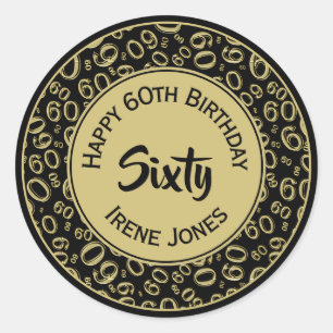 60th Birthday Number Pattern 60 Gold and Black Classic Round Sticker