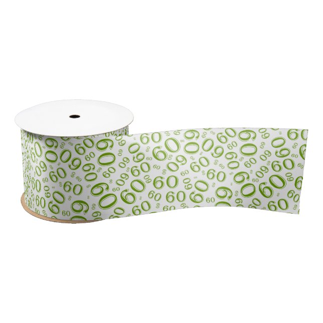60th Birthday Number Pattern Green and White Satin Ribbon (Spool)