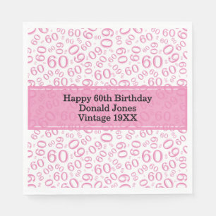 60th Birthday Number Pattern Pink and White Napkin