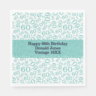 60th Birthday Number Pattern Teal and White Napkin
