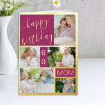 60th Birthday or Any Age 5 Photo Pink and Gold Foil Greeting Card<br><div class="desc">Luxury gold foil birthday card which you can personalise with a name, any age and 5 photos on the front as well as a personalised birthday greeting inside. The photo template is set up to automatically create a photo collage of vertical portrait, horizontal landscape and square format pictures. If you...</div>