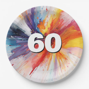 60th Birthday Paint Blast Paper Plate