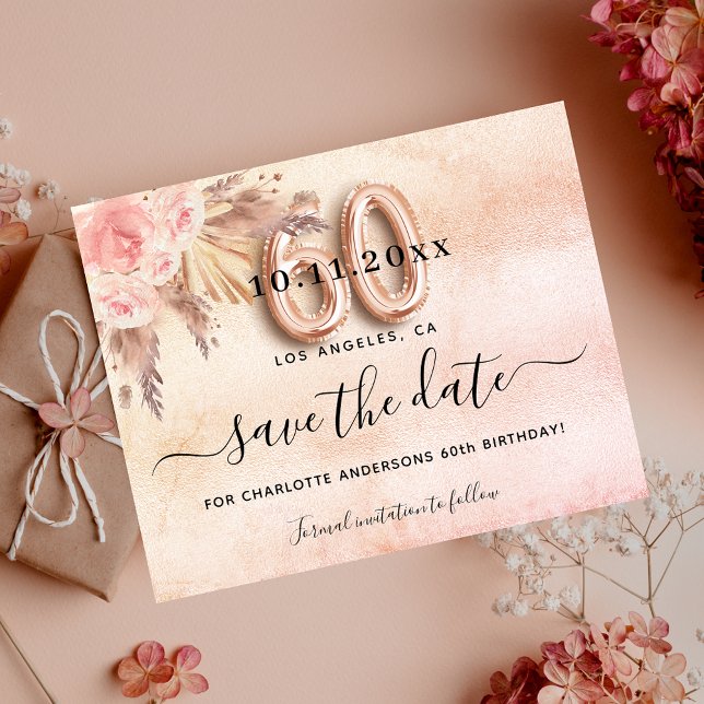 60th birthday pampas rose budget save the date flyer (Creator Uploaded)