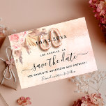 60th birthday pampas rose floral save the date announcement postcard<br><div class="desc">A girly and trendy Save the Date for a 60th birthday party. A blush pink, rose gold gradient background decorated with blush pink florals and pampas grass. Personalise and add a date and name/age. The text: Save the Date is written with a large trendy hand lettered style script. Number 60...</div>