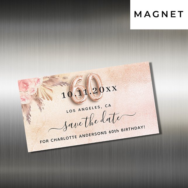 60th birthday pampas rose save the date magnet (Creator Uploaded)