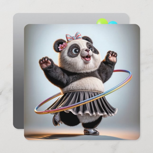 60th Birthday Panda Bear With Hula Hoop Invitation (Front/Back)