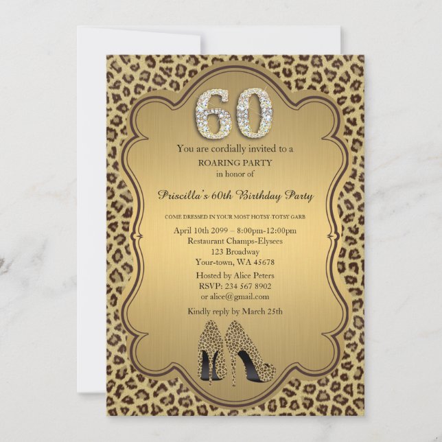 60th,Birthday Party 60th,Cheetah High Heels Shoes Invitation (Front)