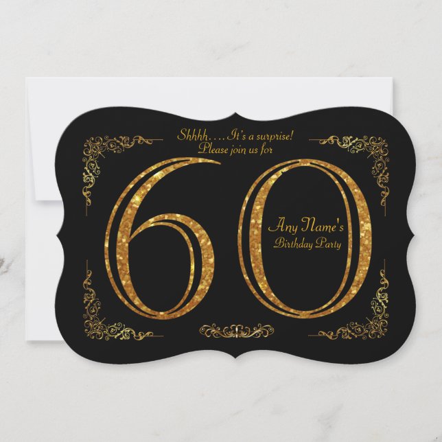 60th,Birthday party 60th,great Gatsby,black & gold Invitation (Front)