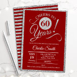 60th Birthday Party - ANY AGE Red Silver Invitation<br><div class="desc">60th birthday party invitation for men or women. Elegant invite card in red with faux glitter silver foil. Features typography script font. Cheers to 60 years! Can be personalised into any year. Perfect for a milestone adult bday celebration.</div>