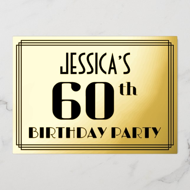 60th Birthday Party: Art Deco Look “60” and Name (Front)