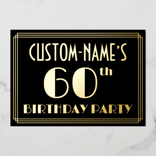 60th Birthday Party: Art Deco Look “60”, w/ Name (Front)