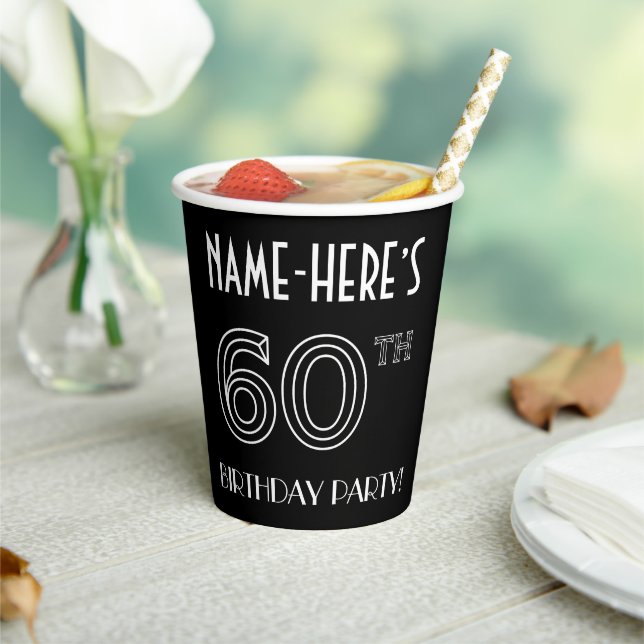 60th Birthday Party: Art Deco Style + Custom Name Paper Cups (Insitu)