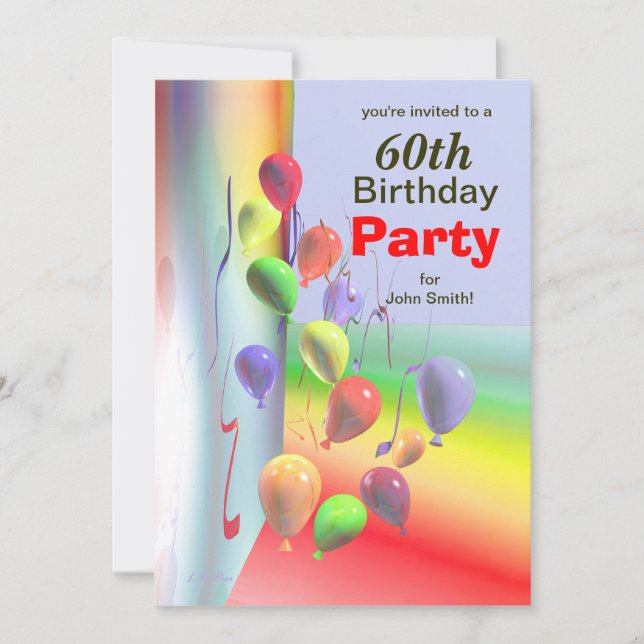60th Birthday Party Balloon Wall Invitation (Front)