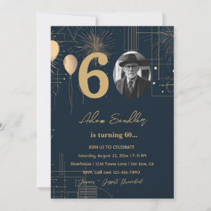 60th birthday party balloons and fireworks  invitation