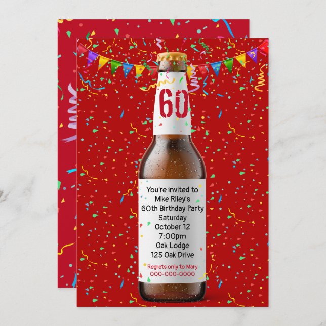 60th Birthday Party Beer Bottle Invitation (Front/Back)