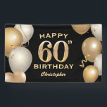 60th Birthday Party Black and Gold Balloons Banner<br><div class="desc">60th Birthday Party Black and Gold Balloons and Confetti Banner. For further customisation,  please click the "Customise it" button and use our design tool to modify this template.</div>