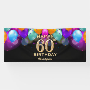60th Birthday Party Black and Gold Balloons Banner