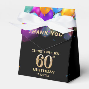60th Birthday Party Black and Gold Balloons Favour Box