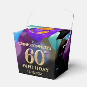 60th Birthday Party Black and Gold Balloons Favour Box