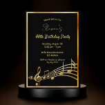 60th birthday party black and gold music notes invitation<br><div class="desc">A trendy, modern 60th birthday party invitation card for both men and women. A classic black background, with faux gold frame and music notes, golden coloured letters. Templates for your party information. Back: Black colour faux gold music notes. Tip: If you don't want it to look like a postcard, click...</div>