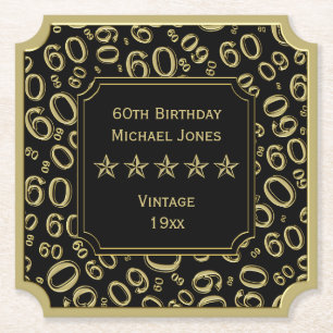 60th Birthday Party Black and Gold Theme Paper Coaster
