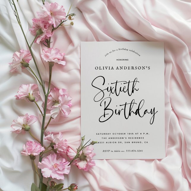 60th Birthday Party | Black and White Typography Invitation (Creator Uploaded)