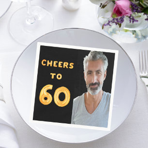 60th birthday party black gold cheers photo napkin