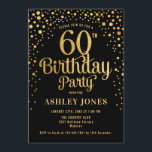 60th Birthday Party - Black & Gold Invitation<br><div class="desc">60th Birthday Party Invitation.
Elegant design in black and faux glitter gold. Features stylish script font and confetti. Message me if you need custom age.</div>