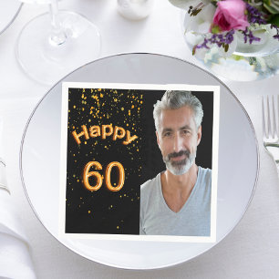 60th birthday party black gold photo napkin